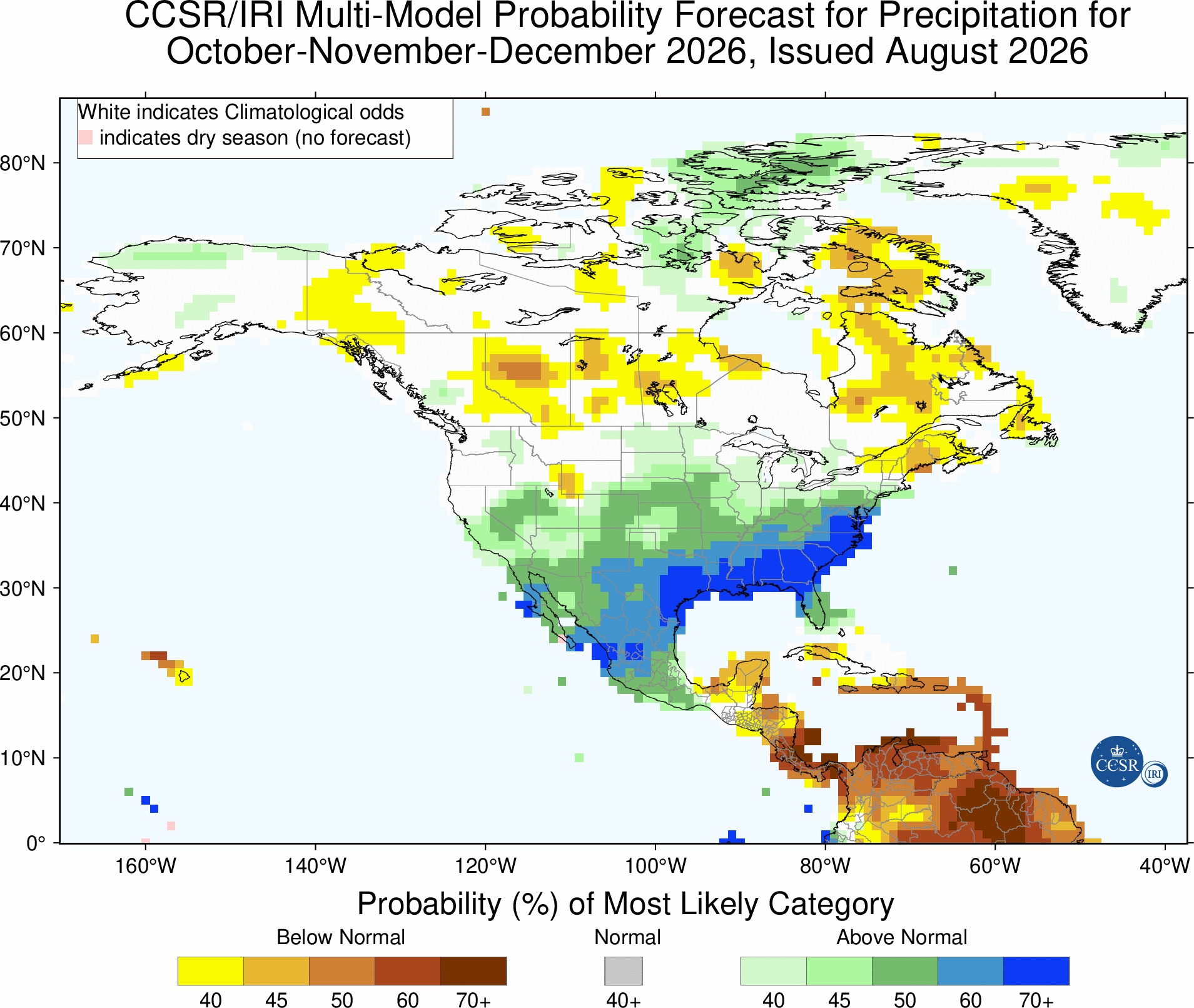 IRI OND 2026 precipitation probability forecast